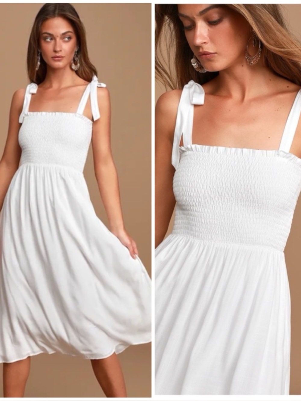 Lulus Smocked Tie-Strap Midi Dress XS